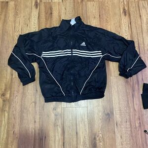 adidas Black Windbreaker Jacket with White Stripes
